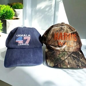HARRIS WALZ Camo Black Hat Campaign Voter 2024 Hunter Cap Snapback Lot of 2 NEW
